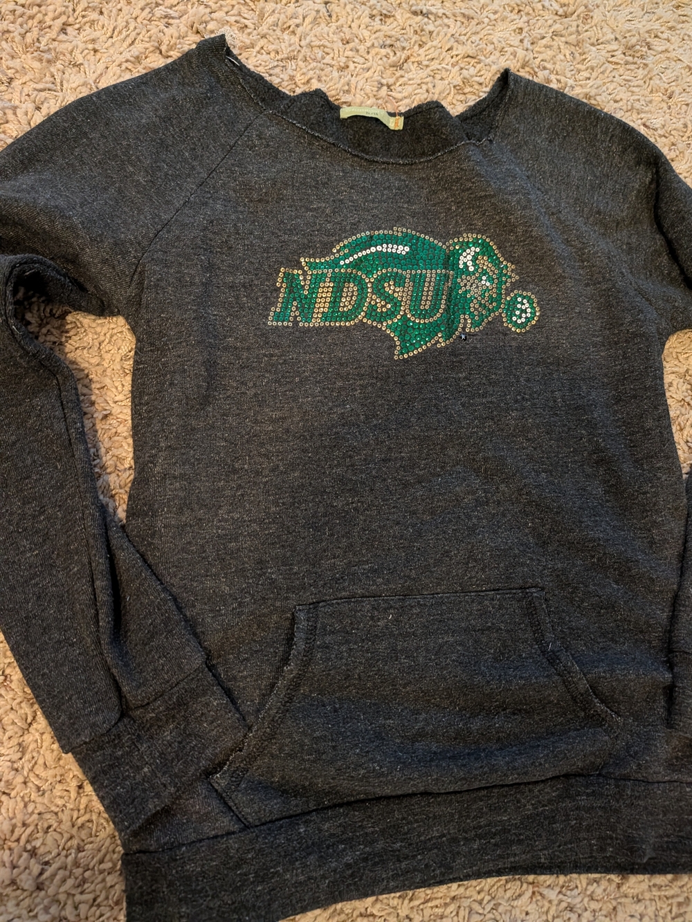 Alternative Dark Gray Sweatshirt with Green Rhinestone NDSU Logo